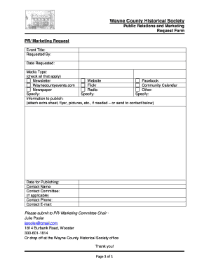 Marketing calendar pdf - WCHS PR and Marketing Request Form 092012 - waynehistoricalohio