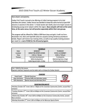 2015-2016 First Touch u12 Winter Soccer Academy - Codiac Soccer