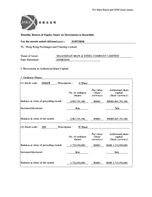 Monthly Return of Equity Issuer on Movements in Securities