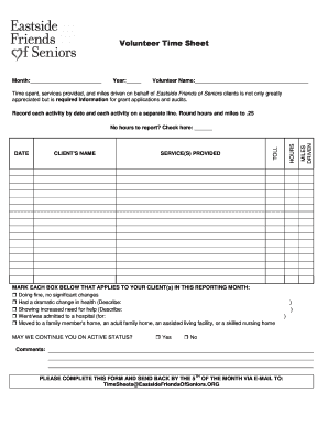 Volunteer Time Sheet - Supporting Senior Independence - eastsidefriendsofseniors