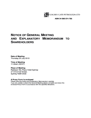 NOTICE OF GENERAL MEETING AND XPLANATORY MEMORANDUM TO