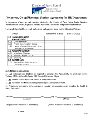 Volunteer Co-opPlacement Student Agreement for HR Department - psdssab