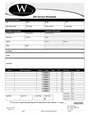 APU Service Worksheet