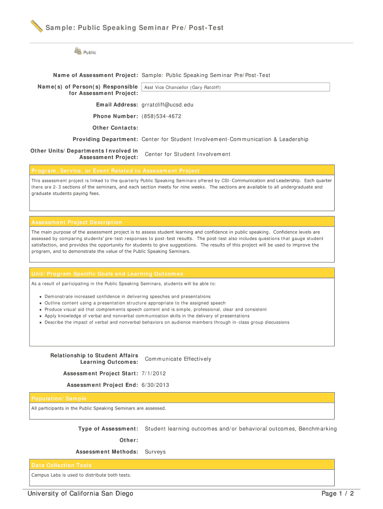 Fillable Online Sample: Public Speaking Seminar Pre/Post-Test Fax Email ...
