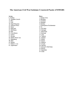 Civil War Crossword Puzzle Answer Key Pdf Fill Online Printable