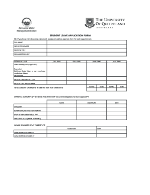 Medical certificate for sick leave - STUDENT LEAVE APPLICATION FORM - Advanced Water Management - awmc uq edu