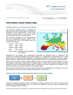 Application for sanitation - Information sheet meteo data