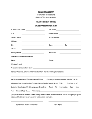 Sunday School Student Registration Form - tawheedcenter