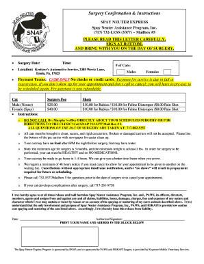 Surgery Confirmation & Instructions - SNAP