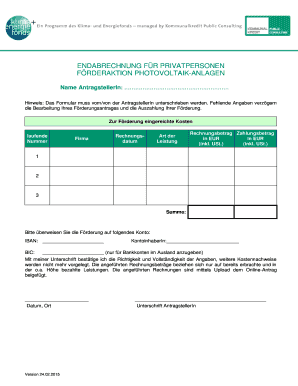 Photovoltaik-Anlagen Endabrechnung Form