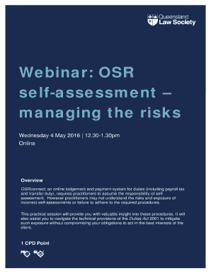 Webinar: OSR self-assessment managing the risks - Queensland ...