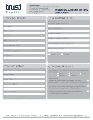Trust Capital Individual Account Opening Application