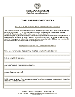 Mecklenburg County Code Enforcement Complaint Form