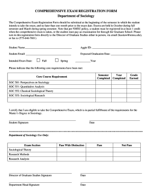 COMPREHENSIVE EXAM REGISTRATION FORM Department of bSociologyb - sociology nmsu