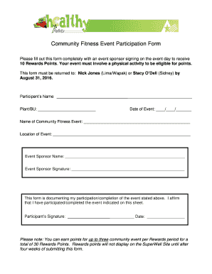 Baseball roster sheet - Community Fitness Event Participation Form - American Trim