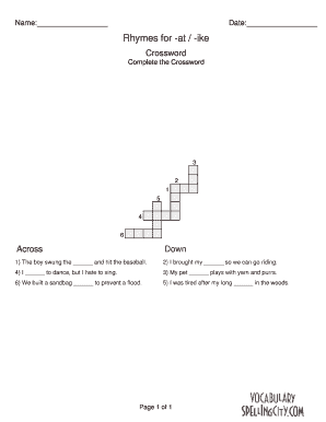 Crossword Rhymes for -at -ike by premium games Educational games and printouts from Vocabulary Spelling City