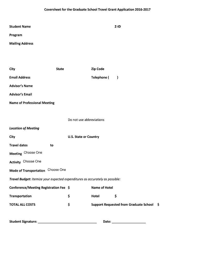 Fillable Online nsec niu Coversheet for the Graduate School Travel ...