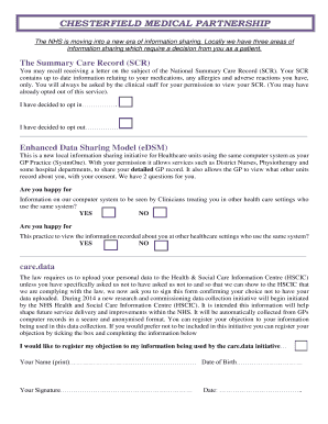 Videographer contract template - Sharing Opt-Out Form 2014-Chesterfield Medical Partnership Care Data Opt Out Form - chesterfieldmedicalpartnership co