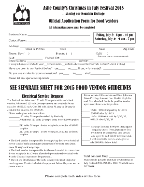 See separate sheet for 2015 food vendor guidelines - Christmas in July - christmasinjuly