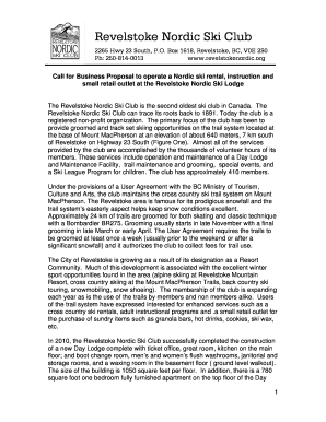 Business proposal sample pdf - Call for Business Proposal to operate a Nordic ski rental instruction and small retail outlet at the Revelstoke Nordic Ski Lo - revelstokenordic