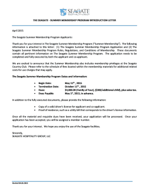 Letter of introduction to a company - THE SEAGATE - SUMMER MEMBERSHIP PROGRAM INTRODUCTION LETTER