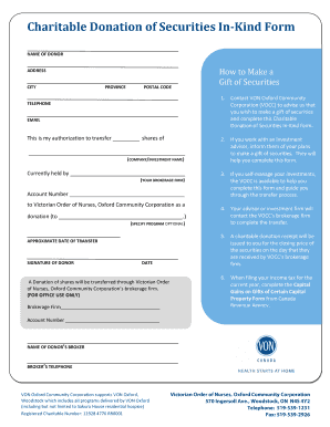 Charity letter example - Charitable Donation of Securities InKind Form