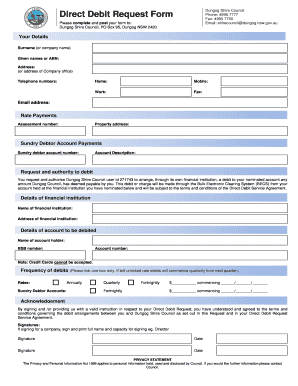 Direct Debit Request Form - Dungog Shire - dungog nsw gov