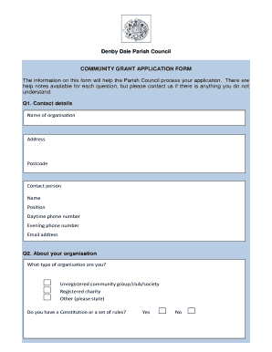 Seas survey full form - Denby Dale Parish Council COMMUNITY GRANT APPLICATION FORM