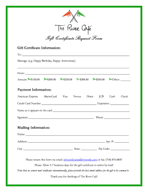 Gift Certificate Request Form - btherivercafebbcomb