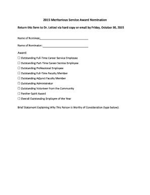 Fillable Online sfscdailyconnection 2015 Meritorious Service Award Nomination Fax Email Print ...
