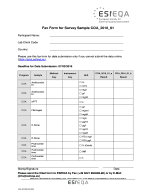 Fax Form for Survey Sample COA 2016 01 - besfeqabbeub