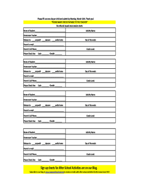 Sign in sheet template word - Please fill out one slip per child and submit by Monday, March 16th