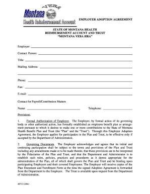 Land sale agreement format - Montana Employer Adoption Agreement.DOC - Montana VEBA HRA - montanaveba