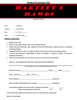 Student Permission Slip Hartleys Hawgs - ohiobassorg