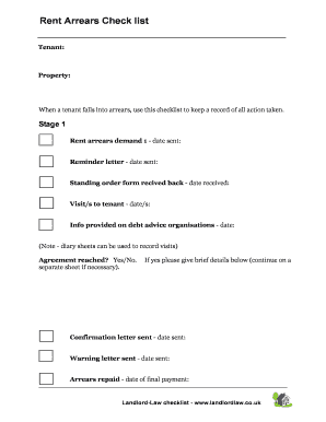 Rent Arrears Check list - bLandlordLawb