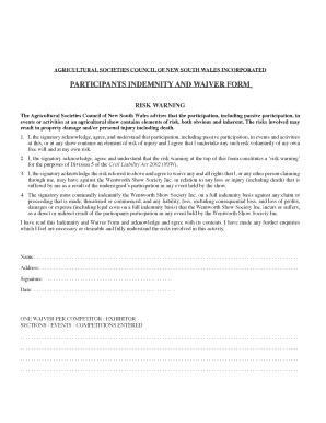 PArticiPAntS inDeMnitY AnD WAiVer forM - Wentworth Show