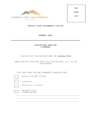 Assets inventory form - Namibia Asset Management Limited BURSARY FUND APPLICATION