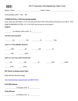 Booking form pdf - 2015 Nutcracker Merchandising Order Form - ibtnw