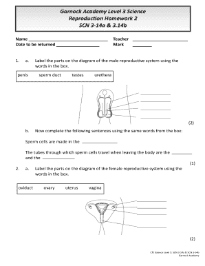 Garnock Academy Level 3 Science Reproduction Homework 2 SCN 314a &amp