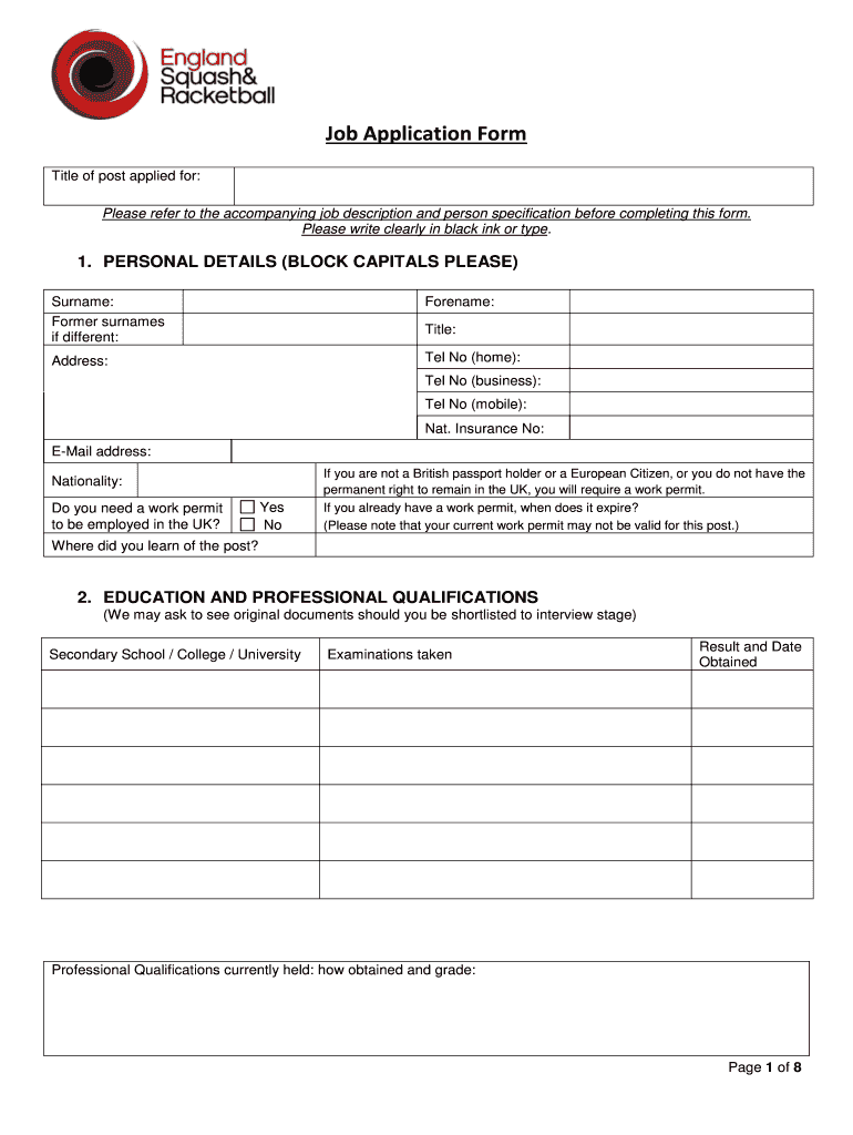 Fillable Online cswsport org Job bApplicationb Form CSW Sport