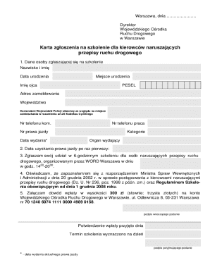 Karta zgoszenia na szkolenie dla kierowcw naruszaj cych