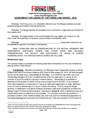 Membership Range Use Agreement 2016 - Texas Firing Line