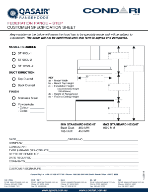 FEDERATION RANGE STEP CUSTOMER SPECIFICATION SHEET