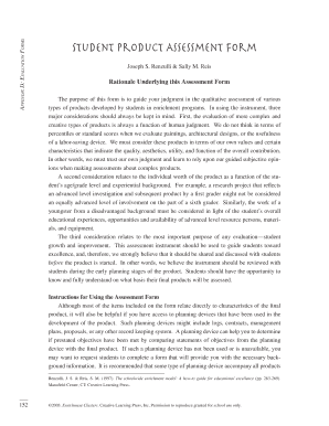 Student Product Assessment Form - bRenzulliLearningb