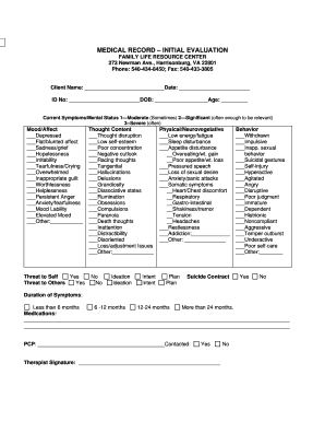 Mrn number - Medical record initial evaluation - Family Life Resource Center - flrc