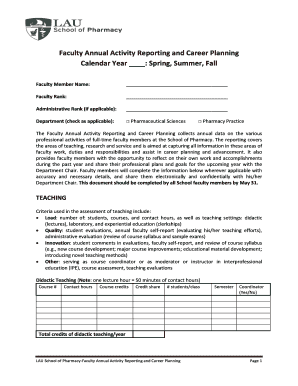 Faculty Annual Activity Reporting and Career Planning - pharmacy lau edu