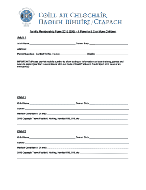 Parental consent form - Family Membership Form 2016 50 1 Parents amp 2 or More