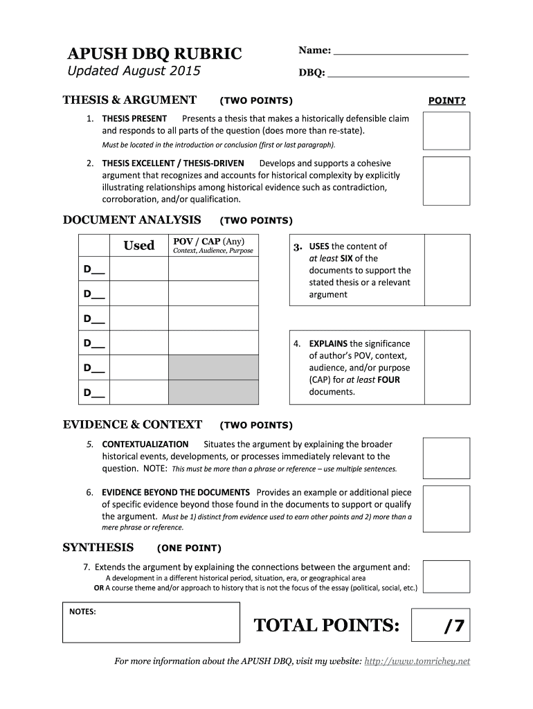 Dbq Rubric Fill Out Sign Online DocHub