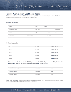 Tenure completion form - bjackandjillacbbcomb
