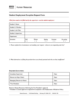 Student bEmploymentb Exception bRequestb Form - byui